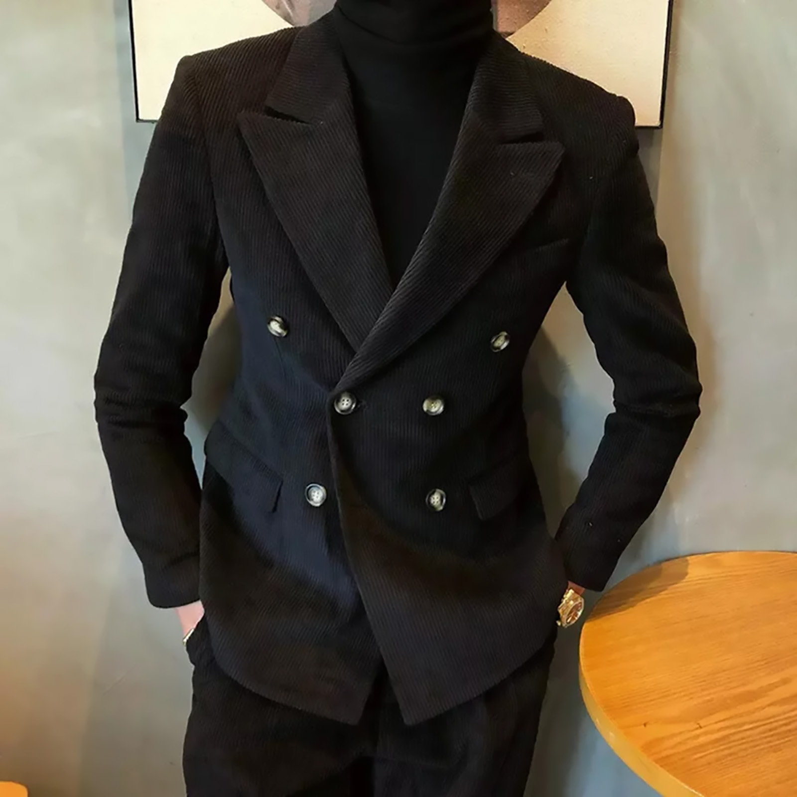 Young Men Formal Wear - Corduroy Casual Peaked Lapel Suits for