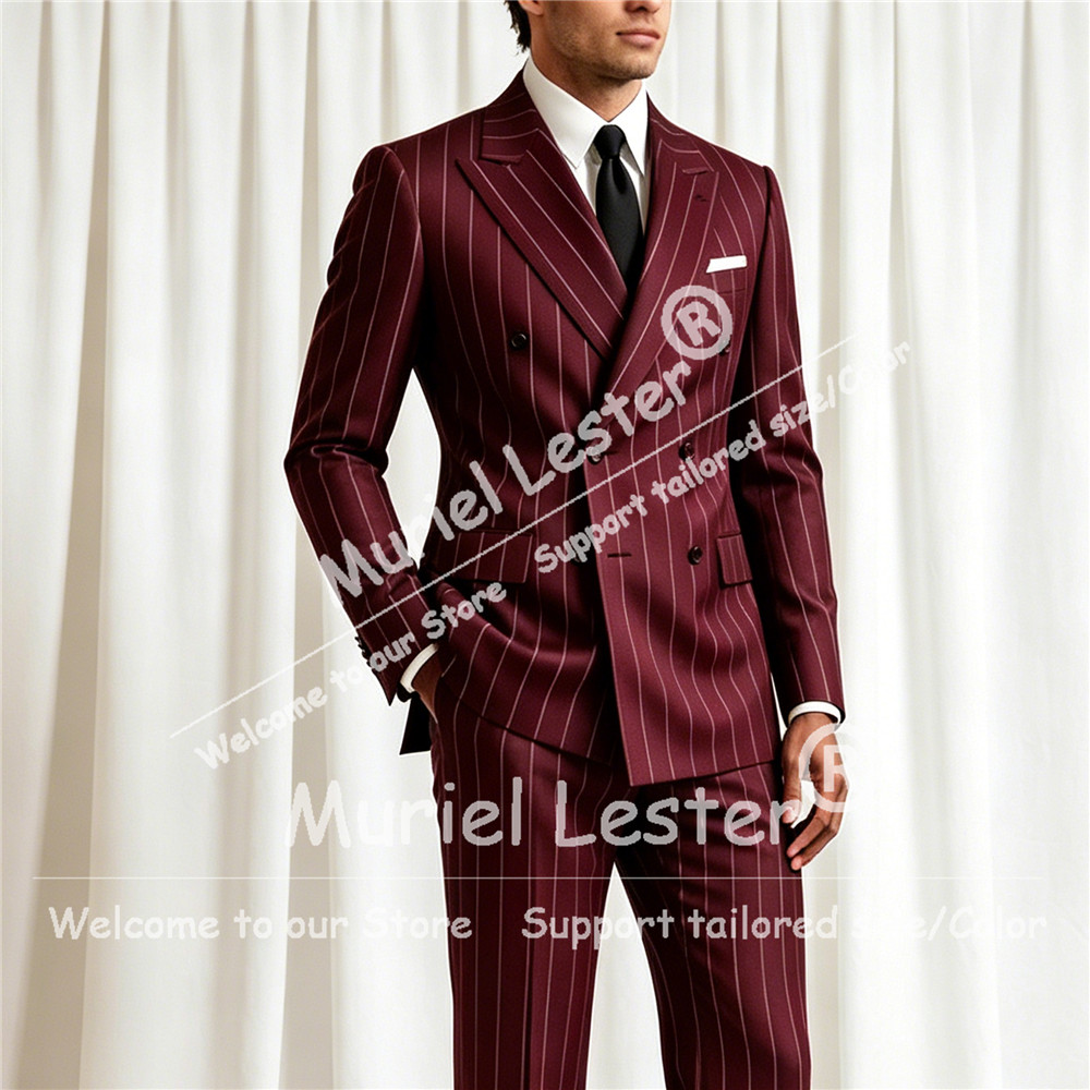 Young Men Formal Wear - Elegant Stripes Suit Men 2 Piece