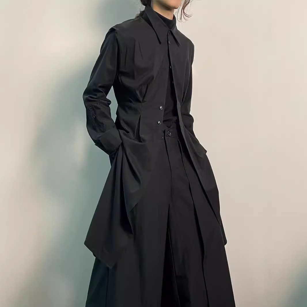 Y2K Gothic Trench Coat Men Dar - Men'S Formal Wear Belt ulasan dan harga
