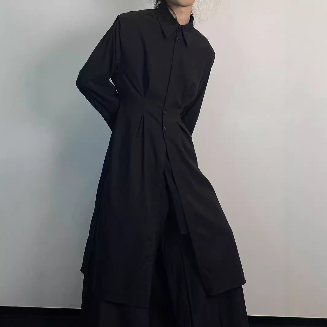 Y2K Gothic Trench Coat Men Dar - Men'S Formal Wear Belt ulasan dan harga