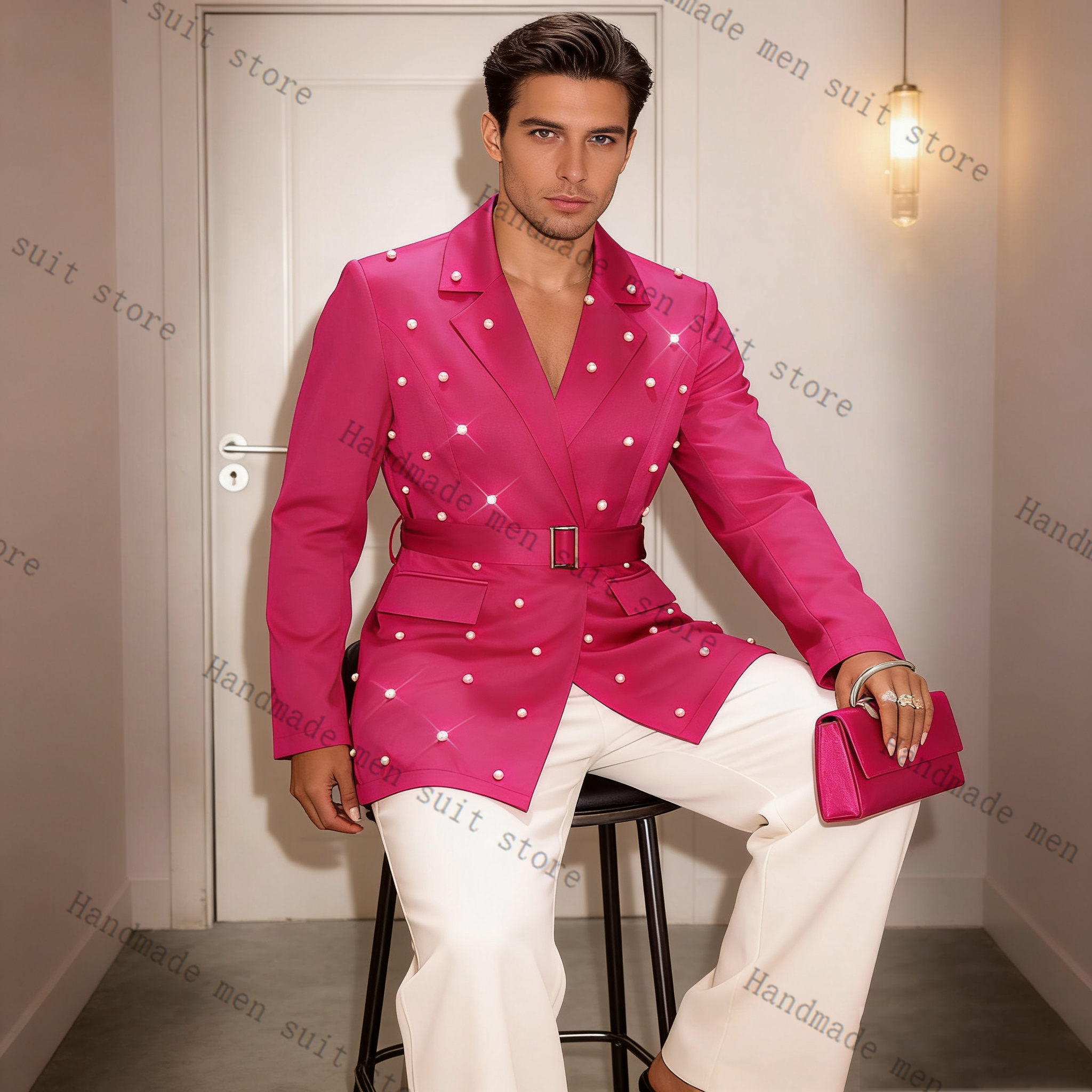 Pearls Pink Men Suit Set 2 Pie - Men'S Formal Wear Belt ulasan dan harga