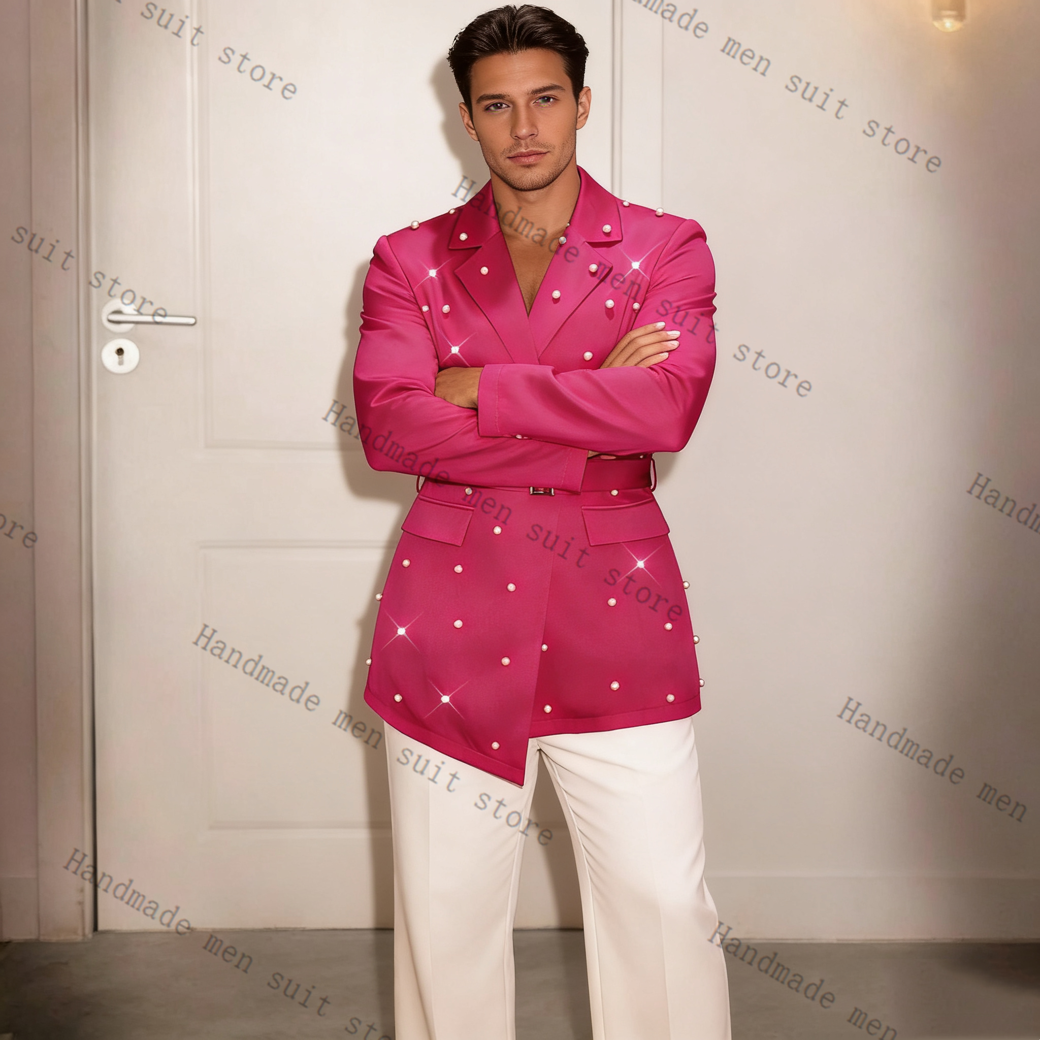 Pearls Pink Men Suit Set 2 Pie - Men'S Formal Wear Belt ulasan dan harga