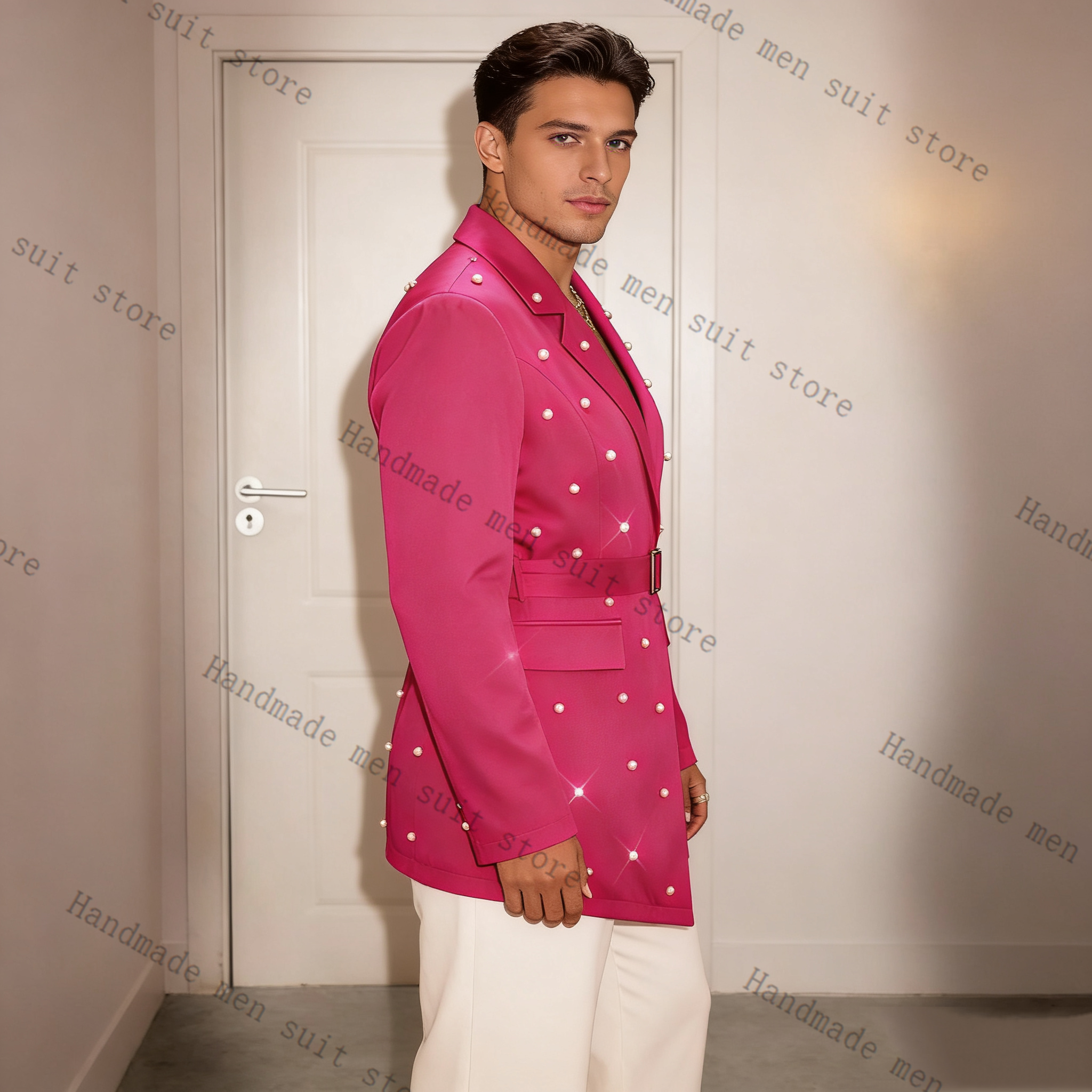 Pearls Pink Men Suit Set 2 Pie - Men'S Formal Wear Belt ulasan dan harga