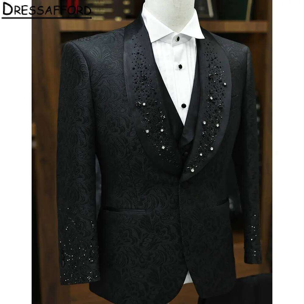 Black Jacquard Groom Wear Bead - Men'S Formal Wear No Suit ulasan dan harga