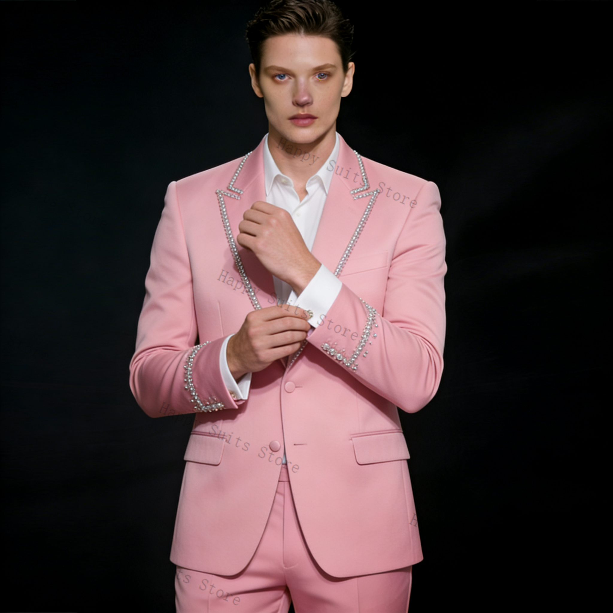 Pink Shiny Men Suit Set 2 Pcs  - Formal Wear Jersey For Men ulasan dan harga