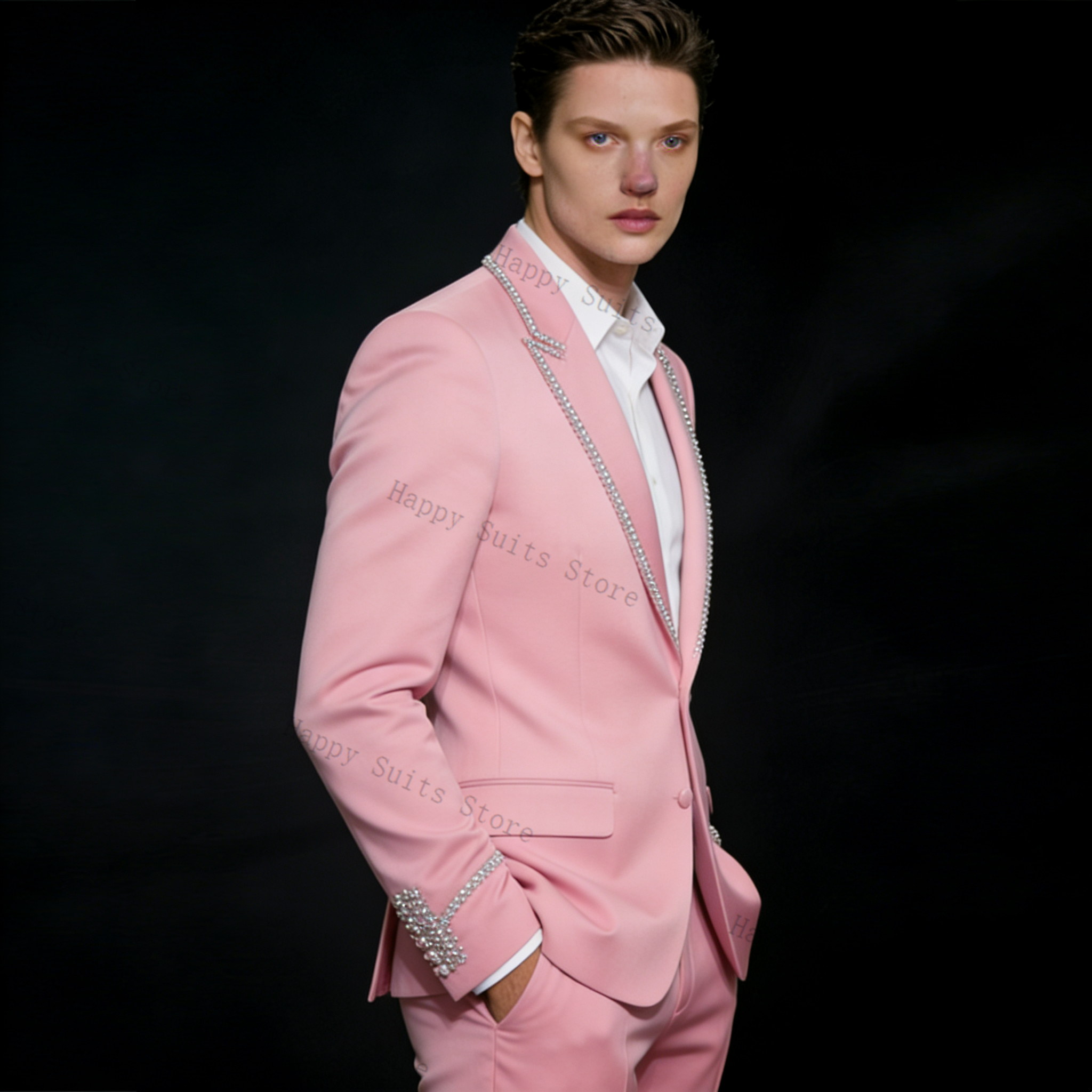 Pink Shiny Men Suit Set 2 Pcs  - Formal Wear Jersey For Men ulasan dan harga