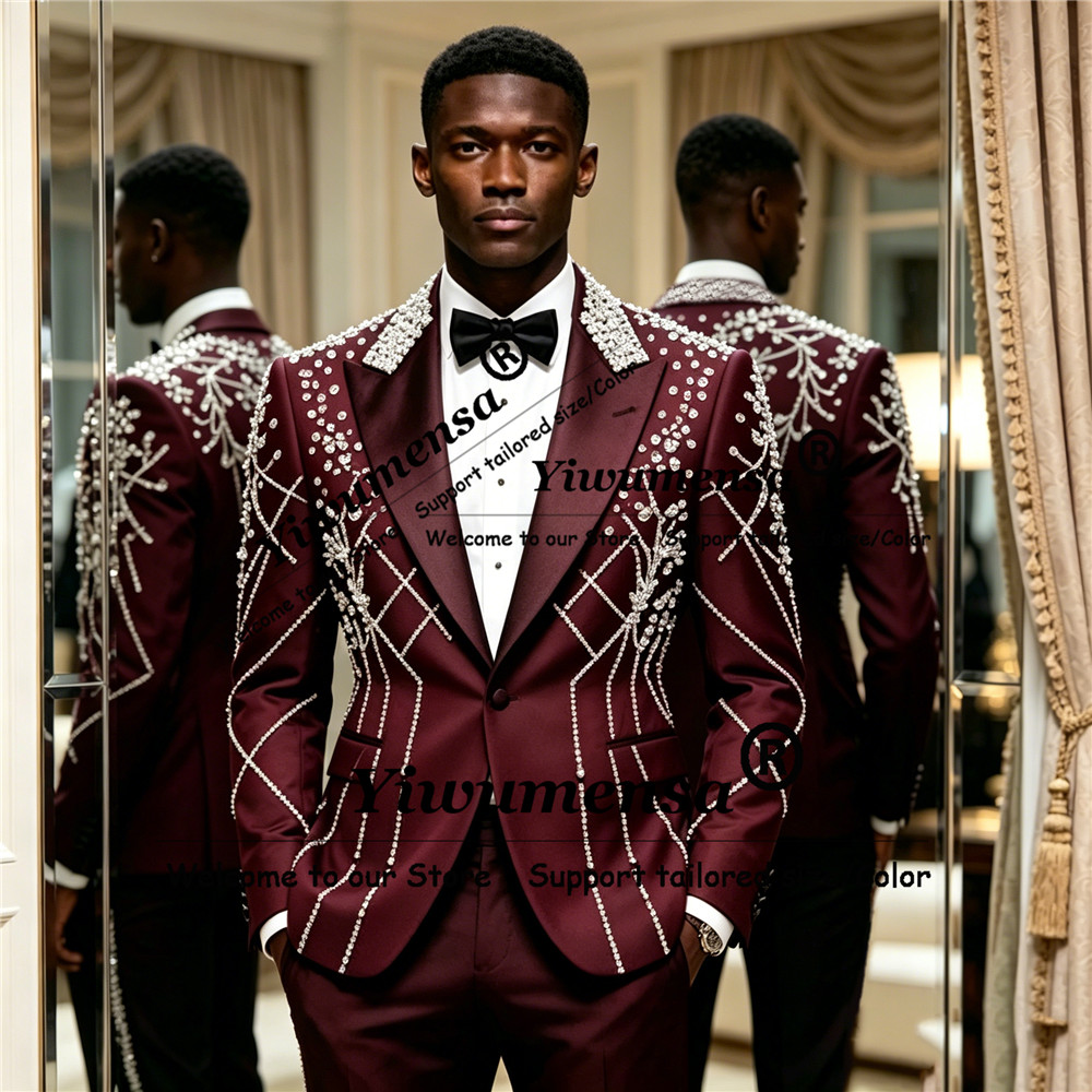 Male Fashion Diamond Beaded Su - Men'S Formal Wear Attire ulasan dan harga