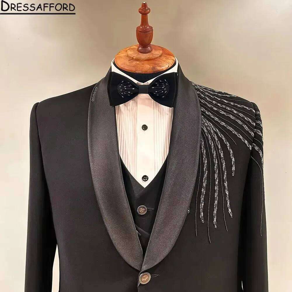 Crystal Beading Groom Wedding  - Men'S Formal Wear No Suit ulasan dan harga