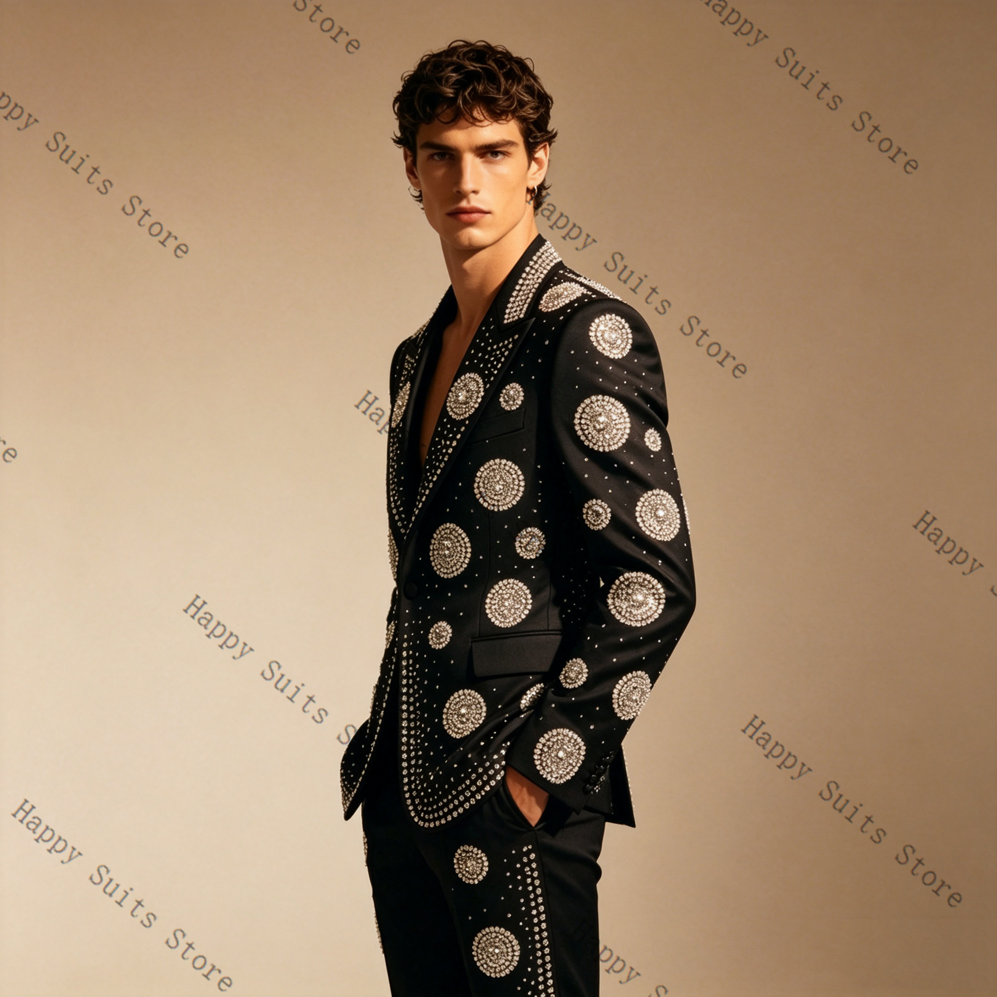 Luxury Crystals Black Men Suit - Formal Wear Jersey For Men ulasan dan harga