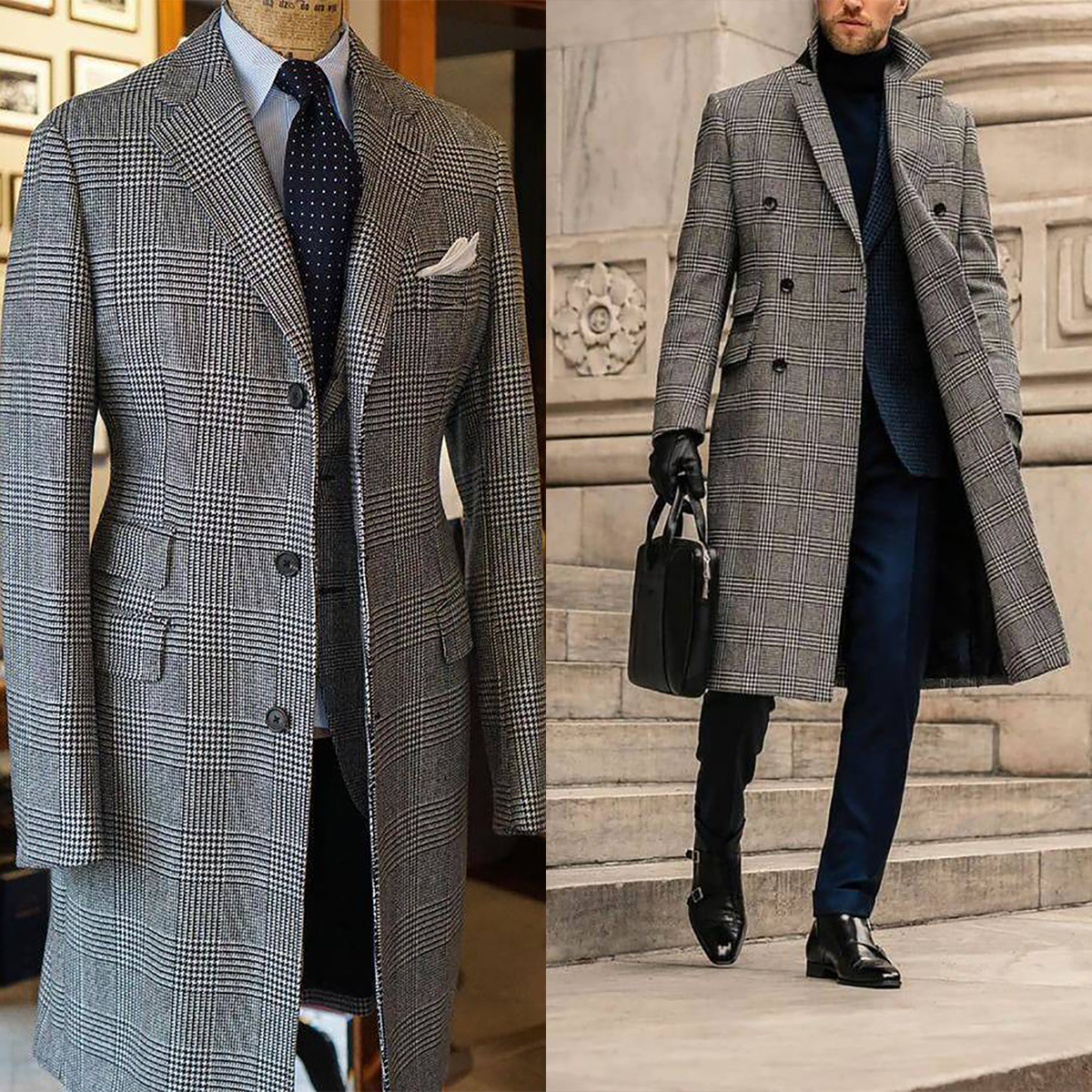 Plaid Woolen Overcoat Jacket F - Men'S Formal Wear No Suit ulasan dan harga