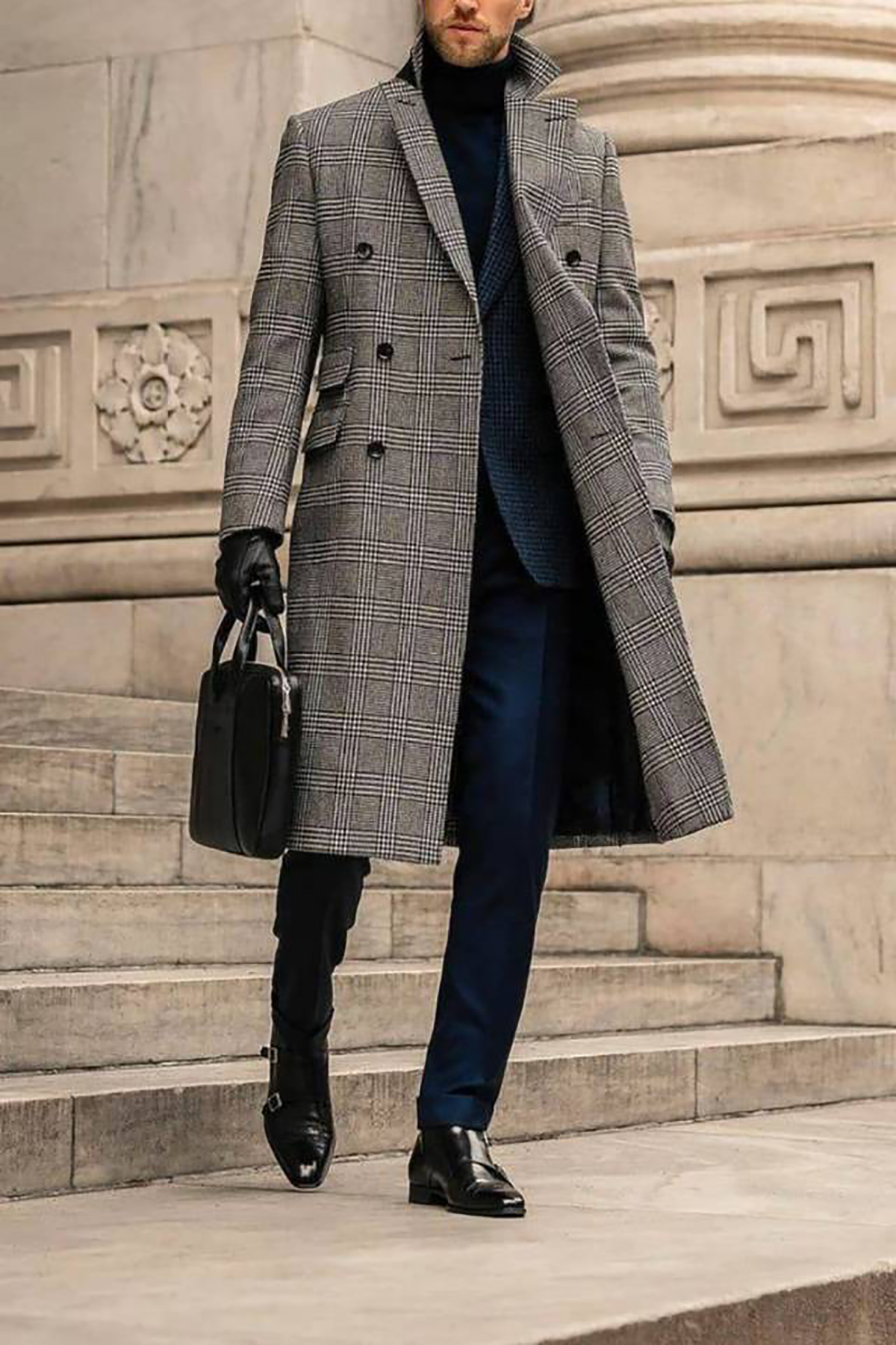 Plaid Woolen Overcoat Jacket F - Men'S Formal Wear No Suit ulasan dan harga