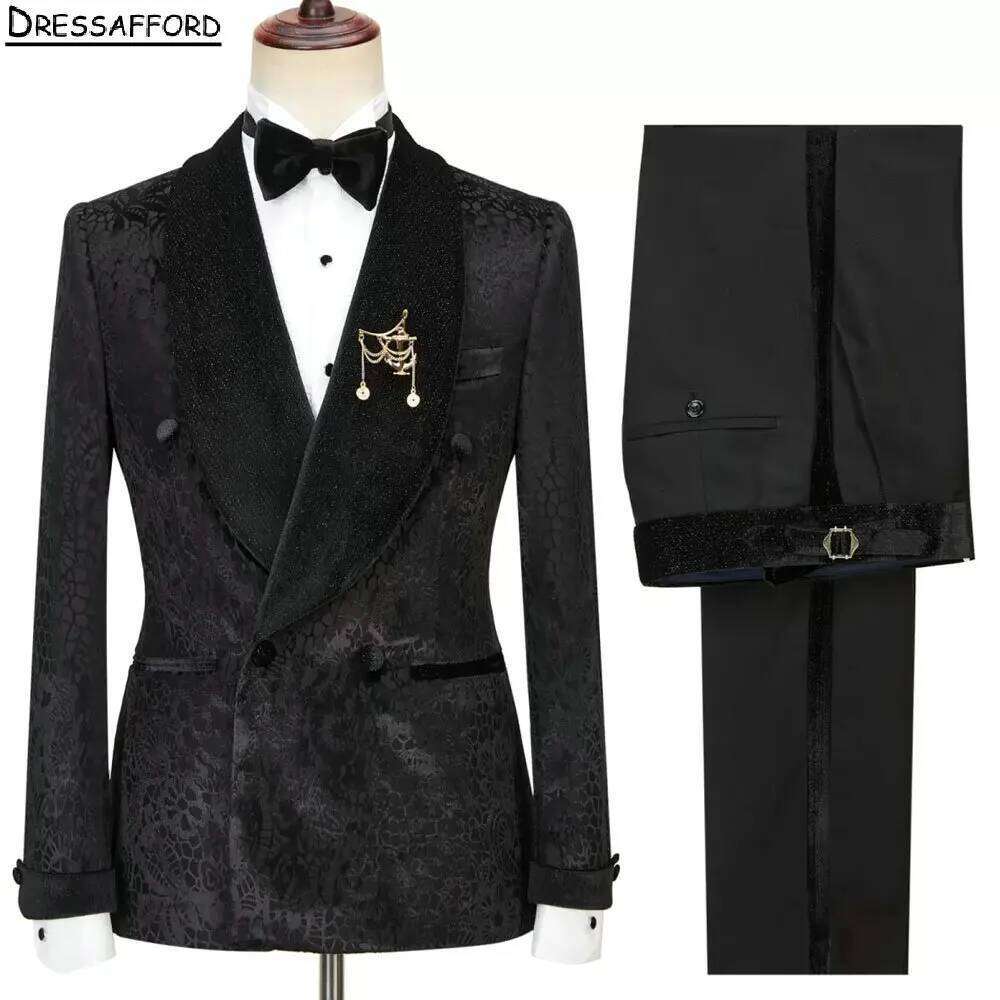Black Formal Jacquard Men Busi - Men'S Formal Wear No Suit ulasan dan harga