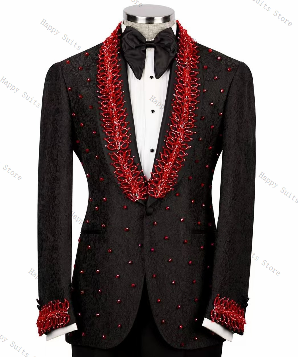 Red Crystals Men Suit Set 2 Pc - Formal Wear Jersey For Men ulasan dan harga