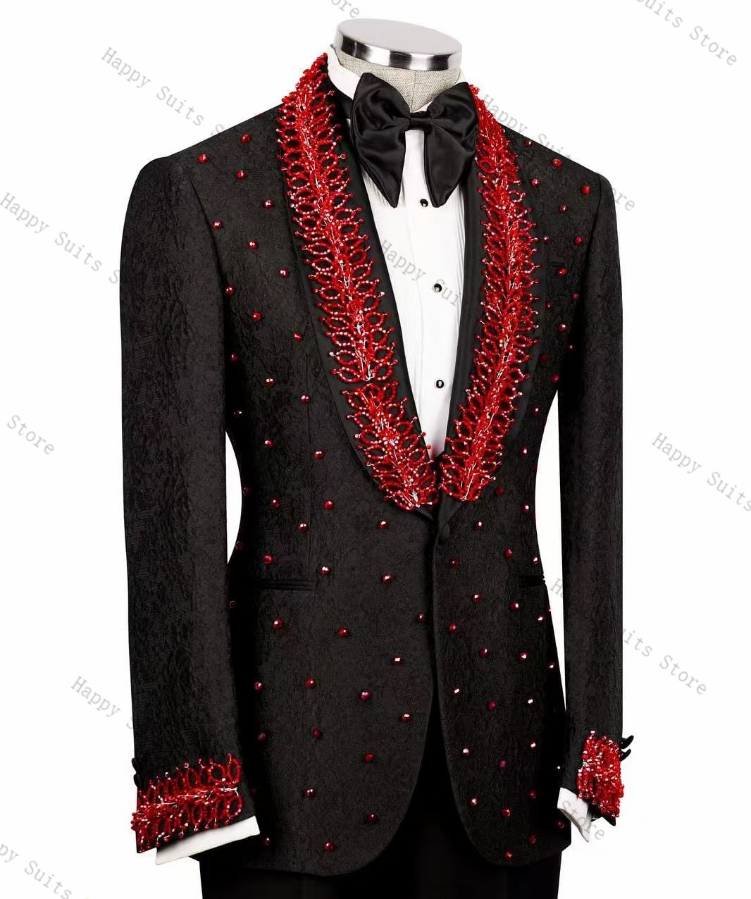 Red Crystals Men Suit Set 2 Pc - Formal Wear Jersey For Men ulasan dan harga