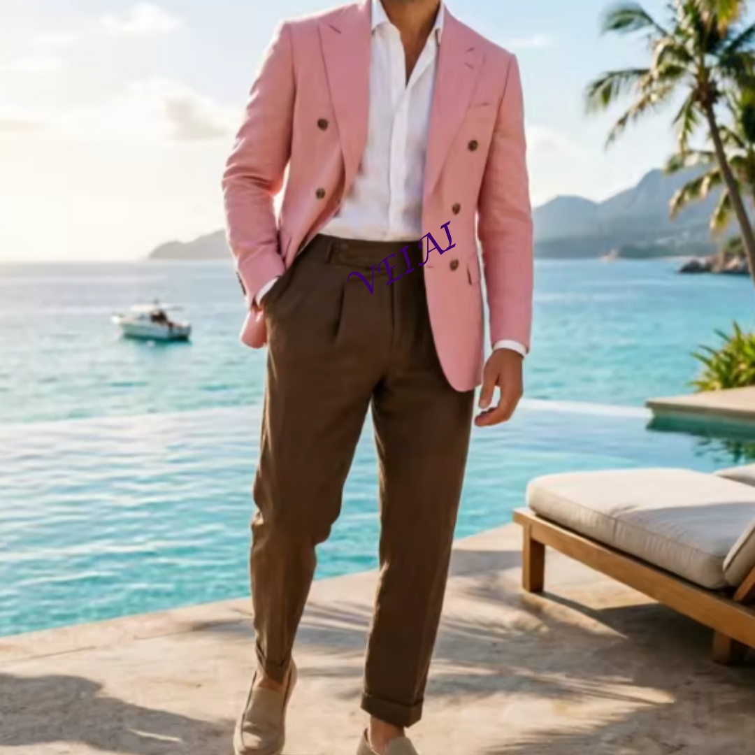 Customized2 Piece Beige Linen  - Men'S Formal Wear Attire ulasan dan harga